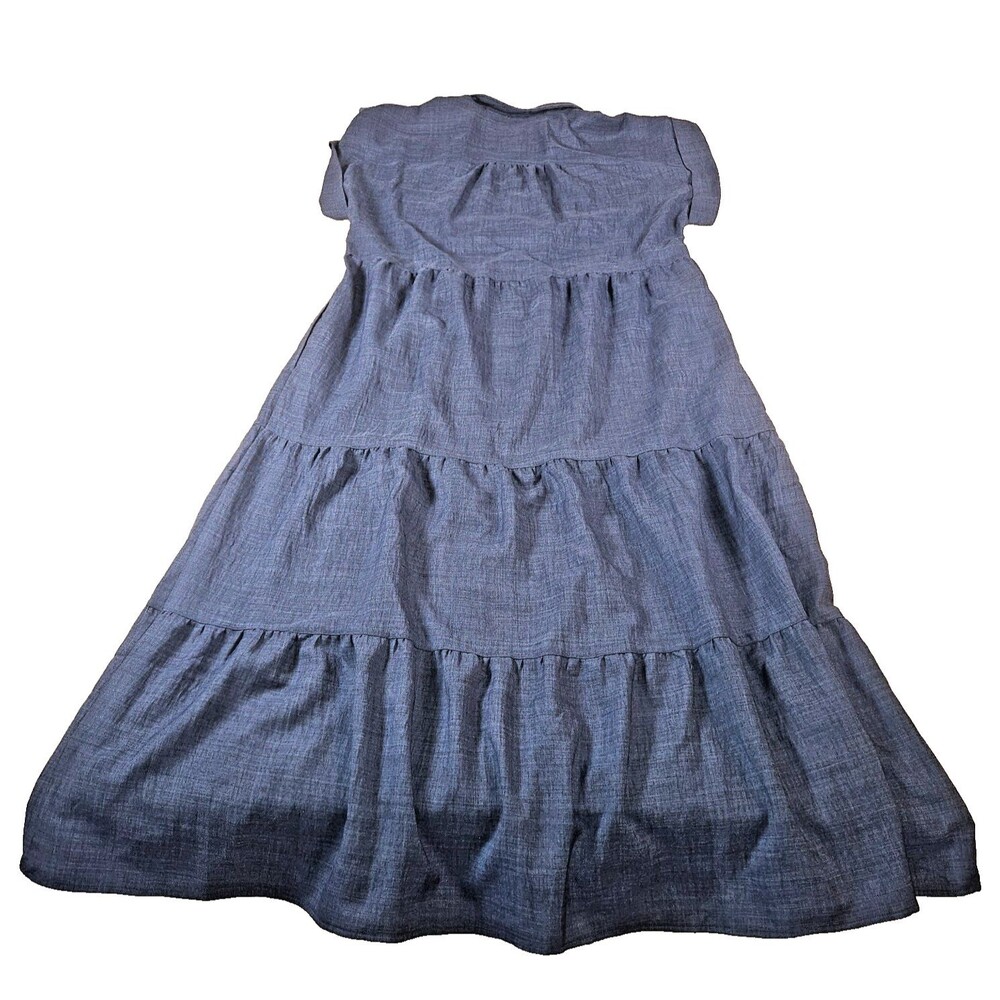 Max Studio London Dress Womens M Blue Tiered Dress Button Front - Picture 9 of 11